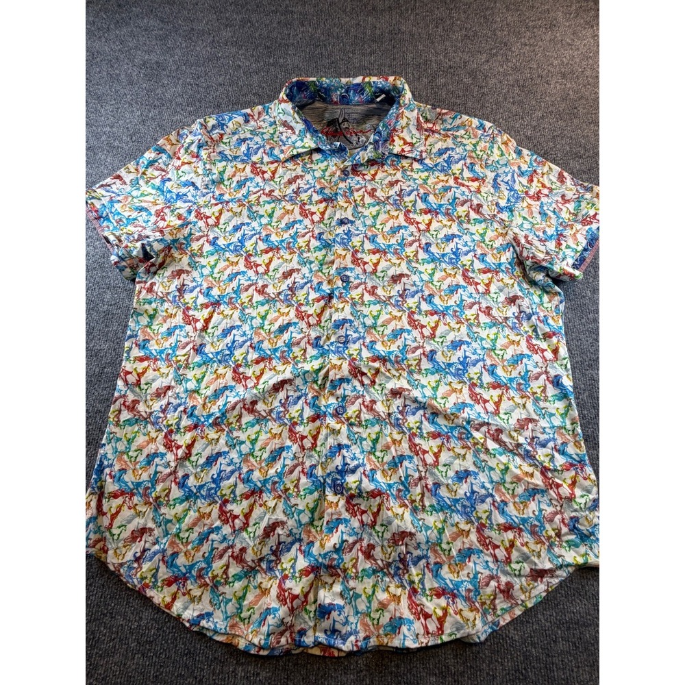 Robert Graham Mens 2XL Classic Fit Horse Jockey Print Short Sleeve Button Shirt